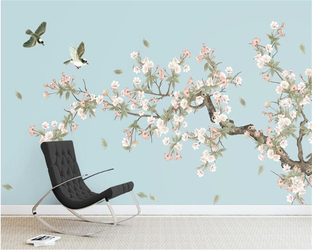 Beibehang Papier Peint Begonia Fiori Dipinta A Mano Del Fiore Uccello Sfondo Muro Papel De Parede Carta Da Parati Hudas Bellezza