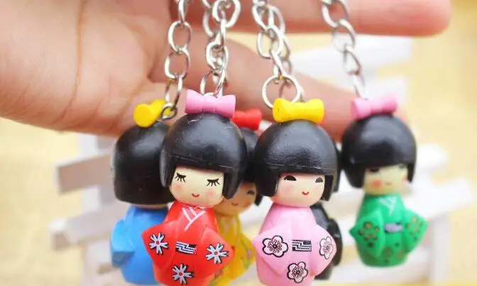 

Free shipping Wholesale 12 pcs girl Japanese Oriental Kokeshi Doll Handbag Charm Key chain