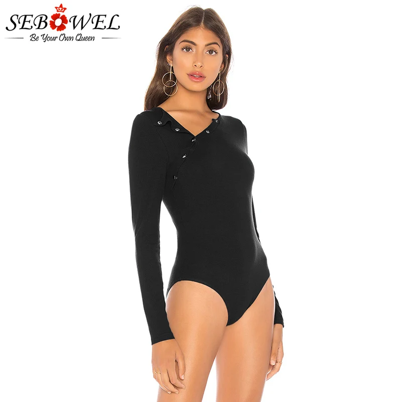 Black-Asymmetric-Snap-Button-Ribbed-Knit-Bodysuit-LC32320-2-3 