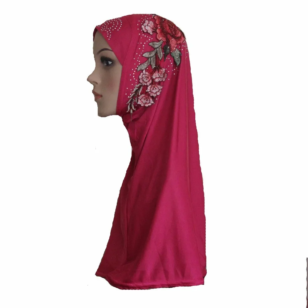 

Muslim Islamic Hijab Scarf Woman Amira Cap Beauty Drill with Embroidery Flower