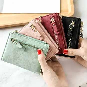 

Women Solid Color Short Multi-slot Zipper Wallet Card Cash Holder Clutch Bag