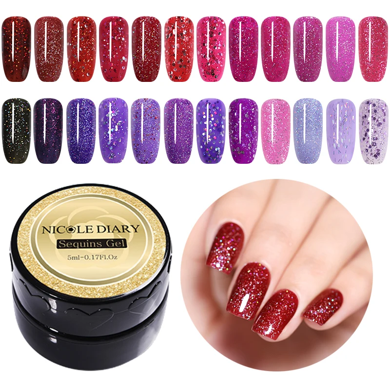 

NICOLE DIARY Sequins UV Gel Varnish Nail Polish Set For Manicure Shinning Glitter Nails Art Prime Gel Lacquer UV LED Lamp 5ml