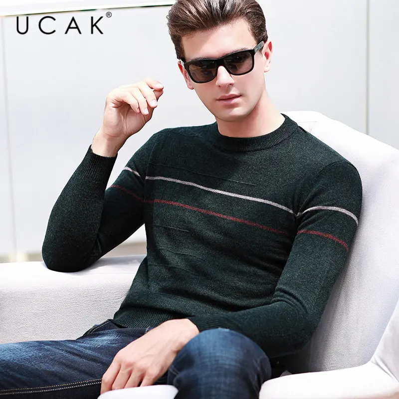 UCAK Brand Pure Merino Wool Sweater Men Autumn Winter Thick Warm Cashmere Pullover Men Streetwear Casual O-Neck Pull Homme U3036 UCAK Brand Pure Merino Wool Sweater Men Autumn Winter Thick Warm Cashmere Pullover Men Streetwear Casual O-Neck Pull Homme U3036