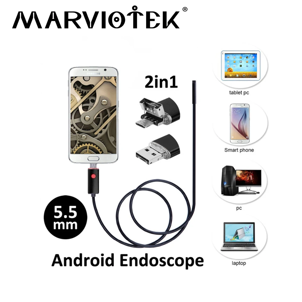 bilder für 2in1 5,5mm objektiv 6LED USB Android telefon PC Endoskop Kamera 2 Mt/5 Mt/10 Mt länge IP66 wasserdicht OTG Inspektion Endoskop Kamera bilder für 2in1 5,5mm objektiv 6LED USB Android telefon PC Endoskop Kamera 2 Mt/5 Mt/10 Mt länge IP66 wasserdicht OTG Inspektion Endoskop Kamera
