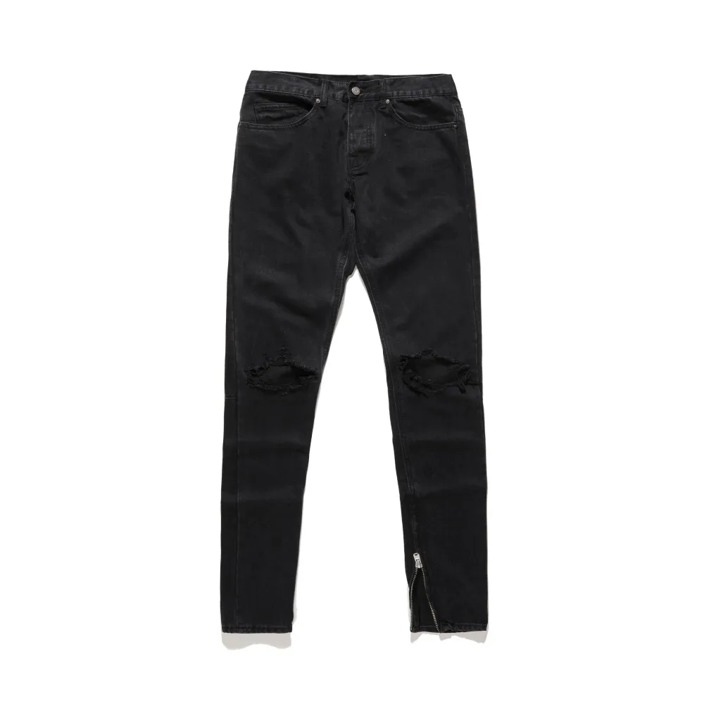 Мужские черные рваные и потёртые джинсовая пуговица наивысшего качества с дырками на молнии зауженный деним брюки