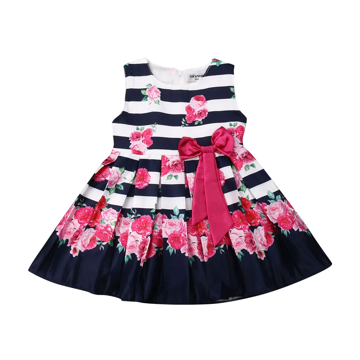 Toddler Kids Baby Girls Clothes Stripe Sleeveless Pageant Party Princess Dress