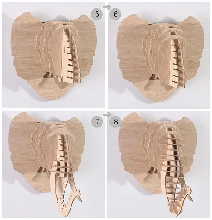 DIY 3D вырезанная голова слона-фигурки животных домашний офис акцент Детская комнатная Настенная Декорация