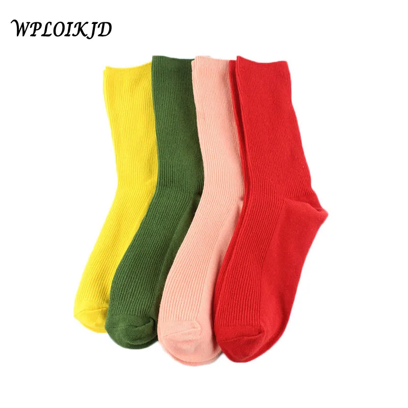 

Autumn/Winter New Product Pure Color Yellow Powder Green Red College Style Women Socks Breathable Antiskid Heap Heap Socks