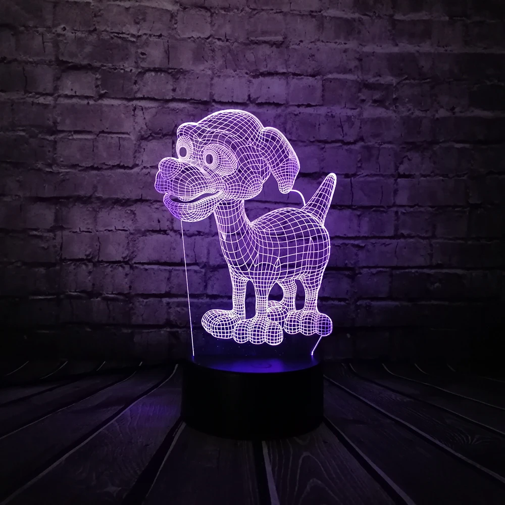 Новинка милая собака 3D светодиодный USB лампа ночник светильник 7 цветов меняющий