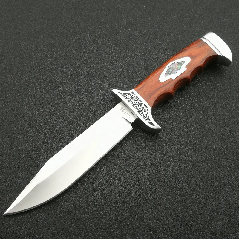 Mengoing 7Cr13Mov Стальной Охотничий Нож с фиксированным лезвием, стальные рукавицы, ножи с деревянной ручкой, кожа/нейлоновая оболочка