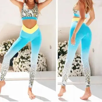 

2Pcs Women Set Leopard Vest Top + Skinny Pants Lady 2019 Spring Summer Running Fitness Tracksuit Sport Butt Lift Fitness Tights