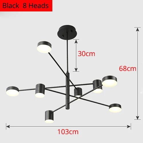 Современный светодиодный Люстра Потолочный светодиодный светильник люстра освещение для Гостиная столовая Спальня украшения осветительных приборов - Цвет абажура: Black  8 Heads