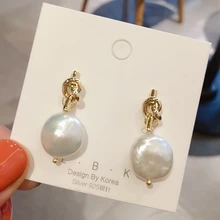 Изысканные модные серьги женские ювелирные изделия золотого цвета металлические завязанные натуральные серьги с барочным жемчугом