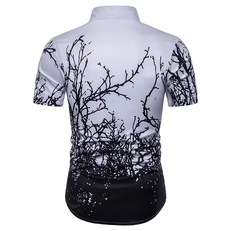 الأزياء 3D شجرة الفروع قمصان مطبوعة الرجال 2018 الصيف جديد قصير كم فستان كاجوال قميص الرجال صالح سليم Camisa الغمد الاجتماعي