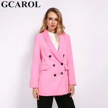 GCAROL женский двубортный офисный костюм с зазубренным воротником с длинным рукавом розовый блейзер уникальный дизайн осень весна зима верхняя одежда