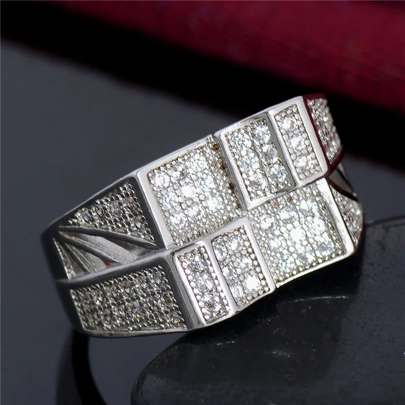 SHUANGR One Piece Big Discount Stylish Silver Ring for Men Cubic