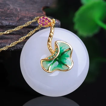 

Natural He tian jade, jade buckle buckle, S925 silver inlaid jade pendant, elegant female pendant, send family gifts