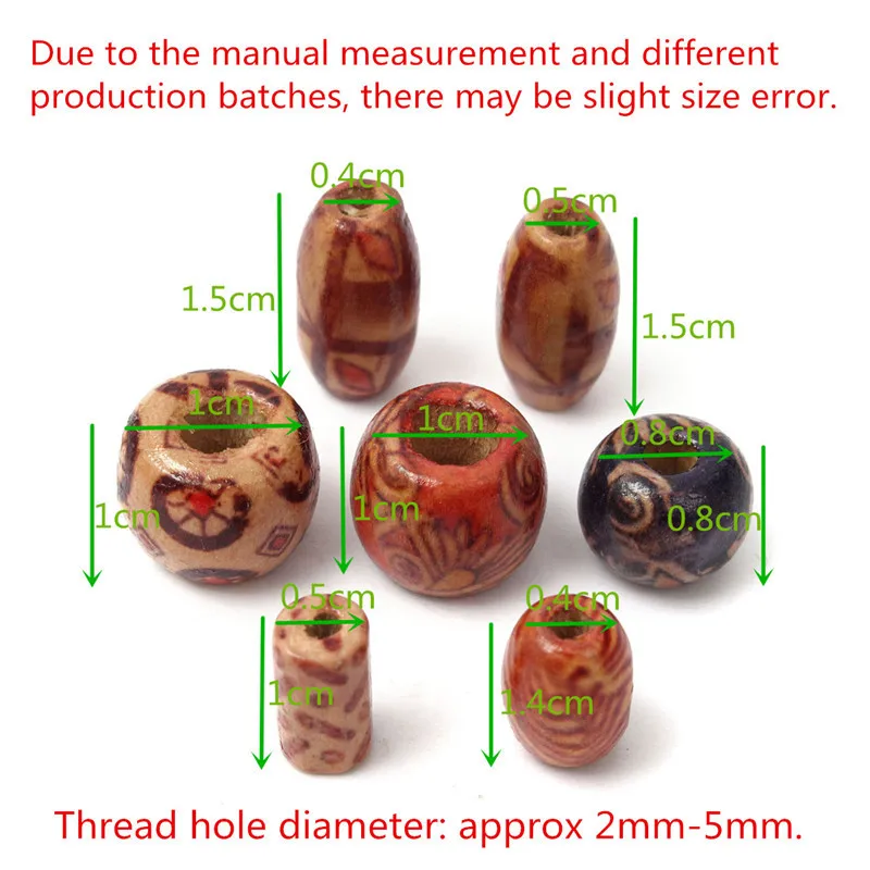 100 шт деревянные бусины произвольной формы в форме барабана с большим отверстием, свободные бусины, подходят для браслетов-шармов DIY, ювелирные изделия для дредов
