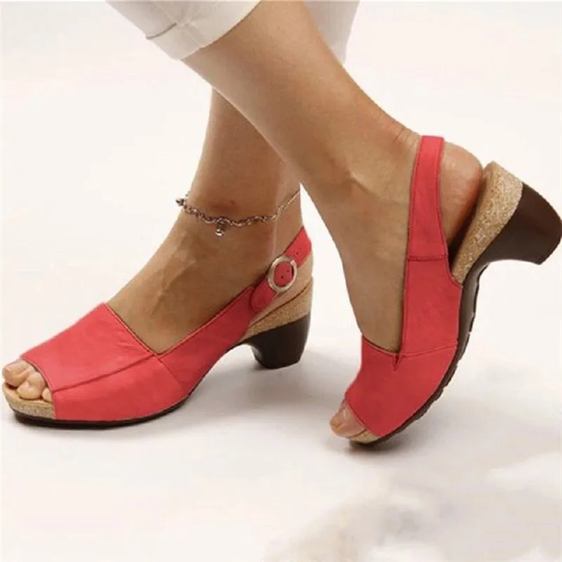 LOULUEN/ г. Сандалии модные женские пляжные летние римские сандалии на толстом каблуке, туфли-лодочки обувь с открытым носком и пряжкой на щиколотке Прямая поставка, Размеры 35-43,#0709