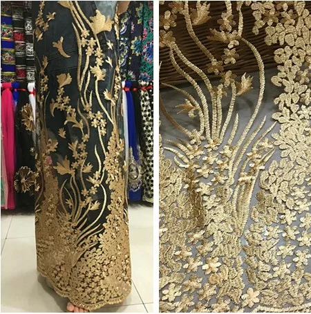 

Gold Peacock Embroidery Lace Fabric For Evening dress / Women's skirt Diy Mesh Lace Trim Sew On Clothing Accessories