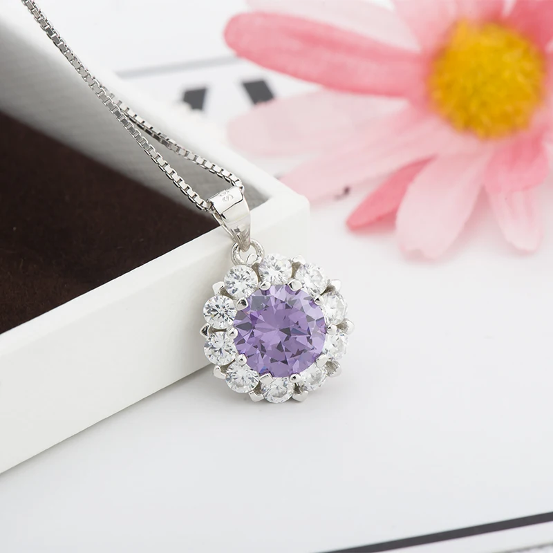 Sterling Silver Sunflower Pendant Necklace Zircon Diamond High Quality Jewelry Pendant for Women 18K White Gold Plated with Box