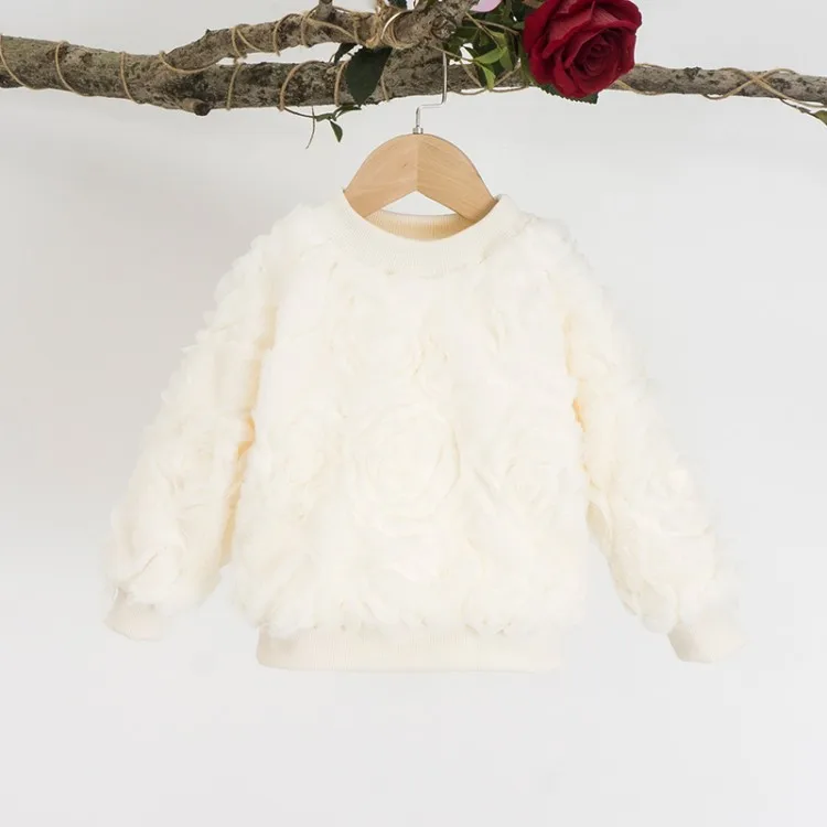DZIECKO/Лидер продаж; свитера для маленьких девочек; вязаные теплые пуловеры; зимняя одежда с бархатной подкладкой; топы принцессы с оборками; топы для девочек - Цвет: Бежевый