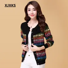 XJXKS, красочные, высокая смесь, вязанный женский кардиган с круглым вырезом, свитера, однобортный, plu Размер, женский свитер, пальто