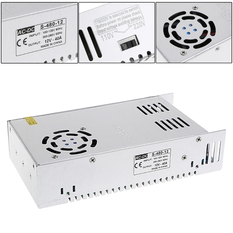 

AC 100-260V To DC 12V 40A Switch Power Supply Driver Adapter LED Strip Light