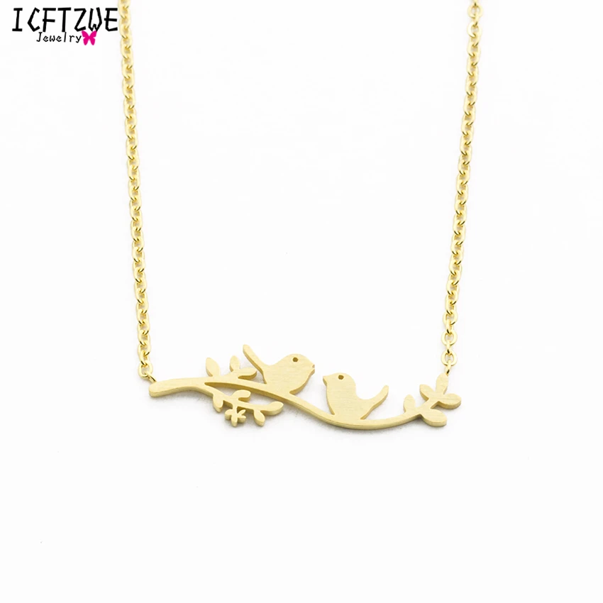 

Fashion Jewelry Stainless Steel Gold Silver Maxi Collar BFF Two Birds On a Branch Statement Pendants Necklaces Choker Women Men