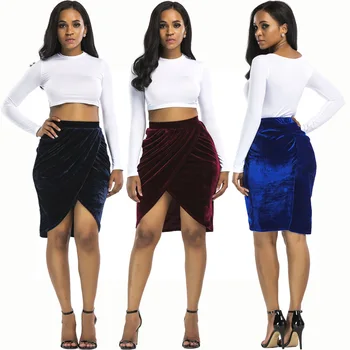 

Western Style Irregular High Waist Mini Wrap Skirt Sexy OL Casual Short Velvet Bodycon Summer Dress Party