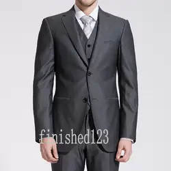 Модные с боковыми две кнопки Серый Жених Смокинги для женихов Для мужчин свадебные костюмы для выпускного индивидуальный заказ (куртка +