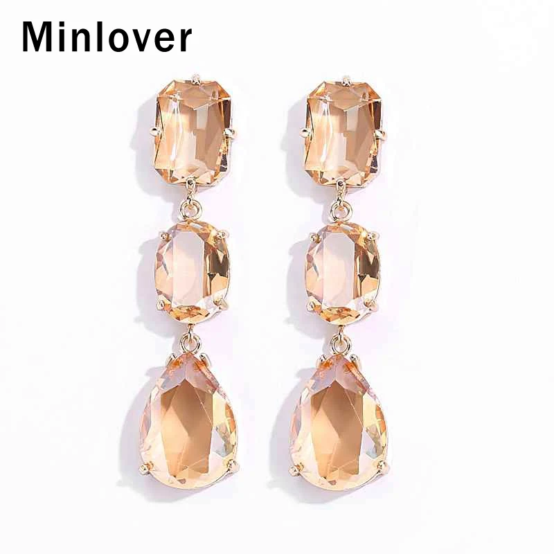 

Minlover Teardrop Gold Color Glass Long Drop Earrings for Women Geometric Water Drop Dangle Earring Prom Wedding Jewelry MEH1463