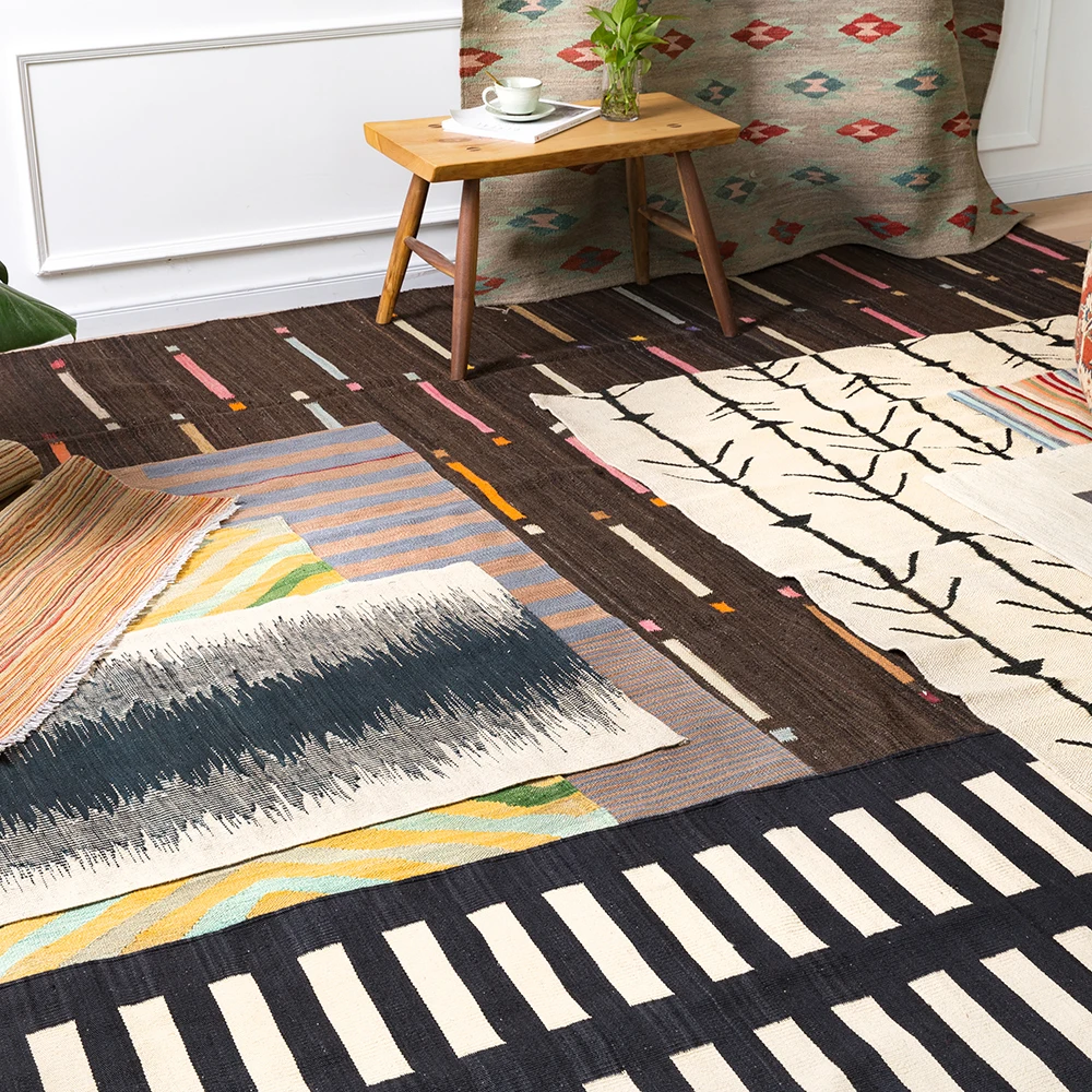 Pakistan ручное плетение шерсть простой цвет современный лаконичный дизайн геометрии Искусство ковер тонкое одеяло Tapestrygc193kilimyg40