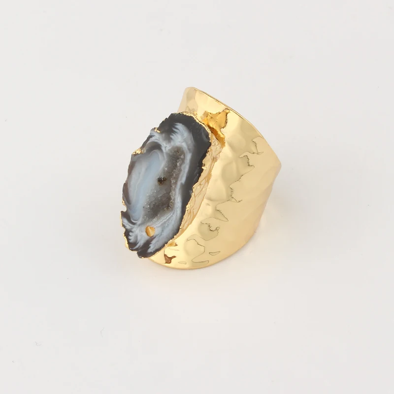 

GEOMEE European Irregular Natural Stone Rings Women Irregular Galaxy Druzy Ring Female Exaggerated Opening Statement Ring R19