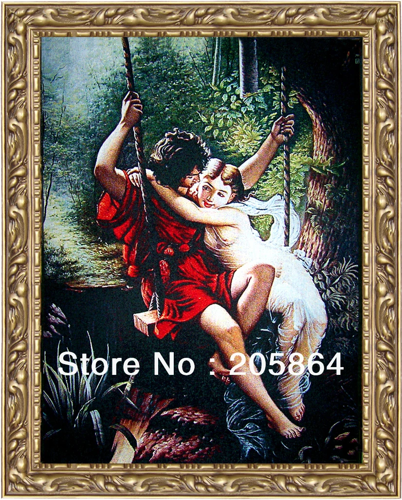 

Free shipping hot sell big size fabric picture,new technical items,gobelin tapestries,sweet lovers on the swing