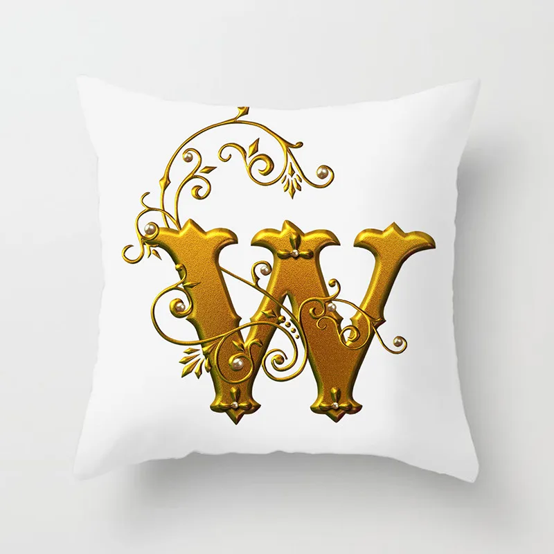 Gold Floral Letter Cushion Cover