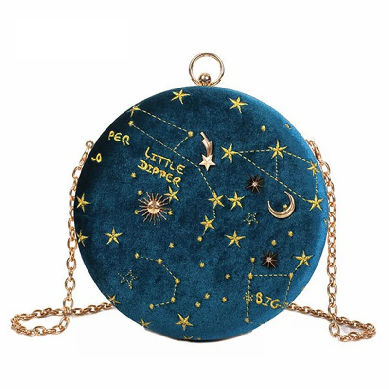 

2019 Starry sky Circular Fashion Suede Shoulder Bag Chain belt Women's Crossbody Messenger Bags Lady Purse Female Round Handbag
