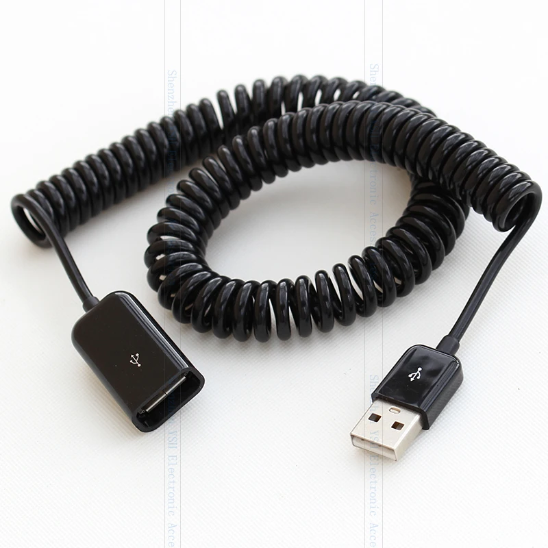 2 متر الكوع الربيع ملفوف usb 2.0 ذكر إلى أنثى تمديد كابل بيانات متزامنة شاحن