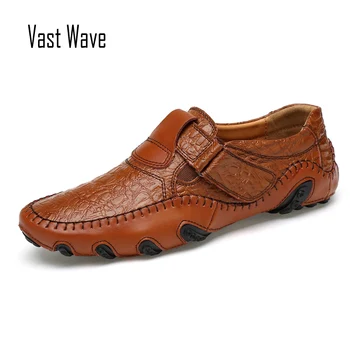 

VASTWAVE Handmade Genuine Leather Mens Shoes Casual Luxury Brand Men Loafers Fashion Breathable Driving Shoes Slip On Moccasins