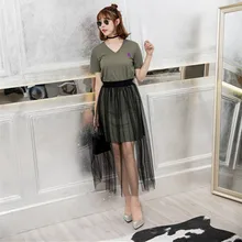 Летняя женская плиссированная длинная юбка с высокой талией, бохо, элегантная Прозрачная сетчатая кружевная юбка, эластичная Тюлевая юбка миди 65