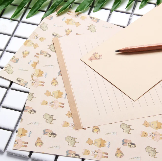 1 комплект 4 шт. бумаги и 2 конвертов с мелкими цветами животными|paper for|paper for officeflower