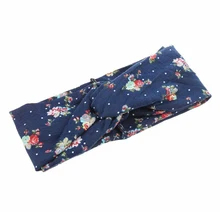 HTHL-Женская Цветочная набивная Твист Тюрбан головная повязка лента для волос(темно-синий