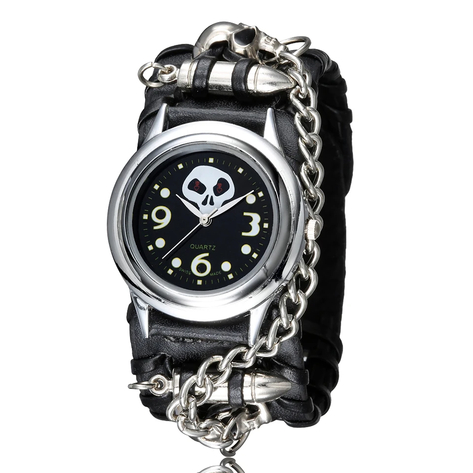 

Cool Skull Men Watch The Nightmare Before Christmas Rivet Skeleton Men Watches Punk Rock Chain Quartz Wristwatch for Male Gifts