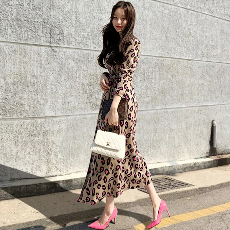 HAMALIEL 2018 Модное Длинное трикотажное платье с разрезом винтажное осенне-зимнее