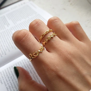 

Peri'sBox Gold Color Open Love Stackable Rings for Women 925 Sterling Sliver Hollow Layering Rings Simple Leaves Initial Rings