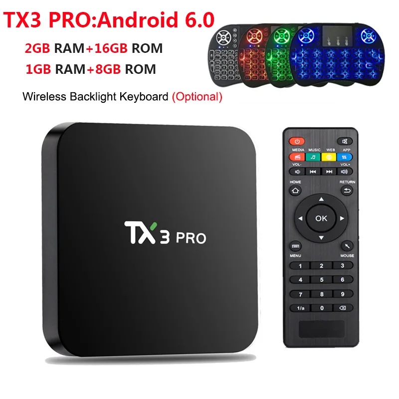 ТВ-приставка TX3 Pro Amlogic S905X Четырехъядерный 4K 1/2GB 8/16GB Android 6 0 2 4G WiFi мультимедийный