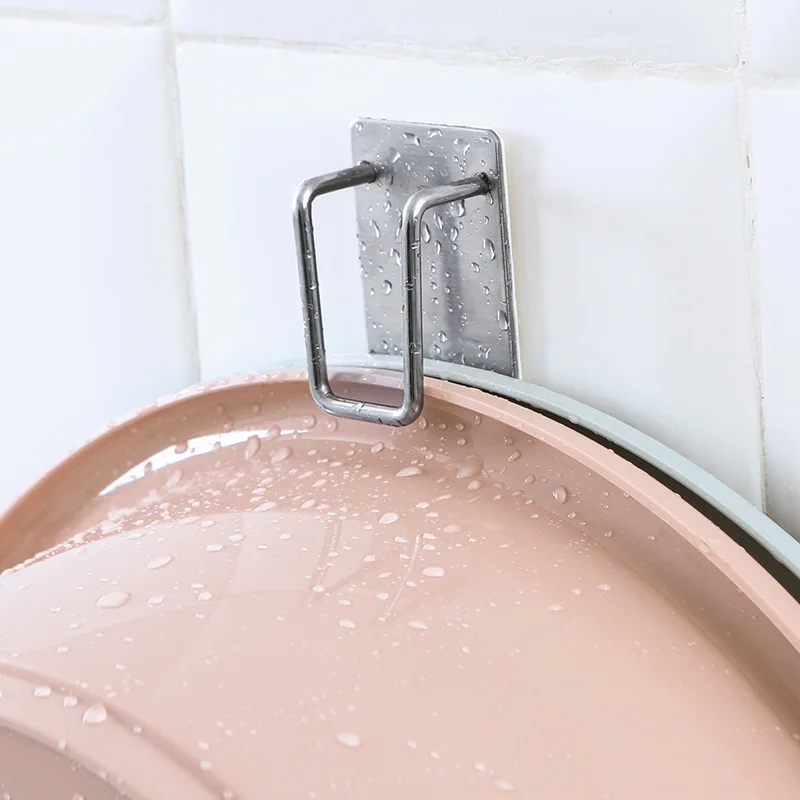 Stainless Steel Waterproof Multi-Purpose Hooks Self Adhesive Bathroom Kitchen Wash Basin Hook Basin Storage Hanger Basin Rack