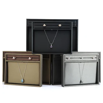 

Black PU Lether Necklace Display Tray Slot Jewelry Cufflinks Organizer Holder Case Box Showcase Ring Earring Jewelry Display