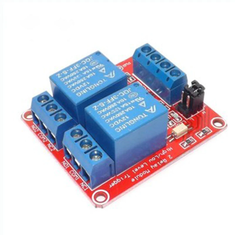 

Red board 2-way relay module with optocoupler isolation, support high and low level trigger development board 5V12V24V