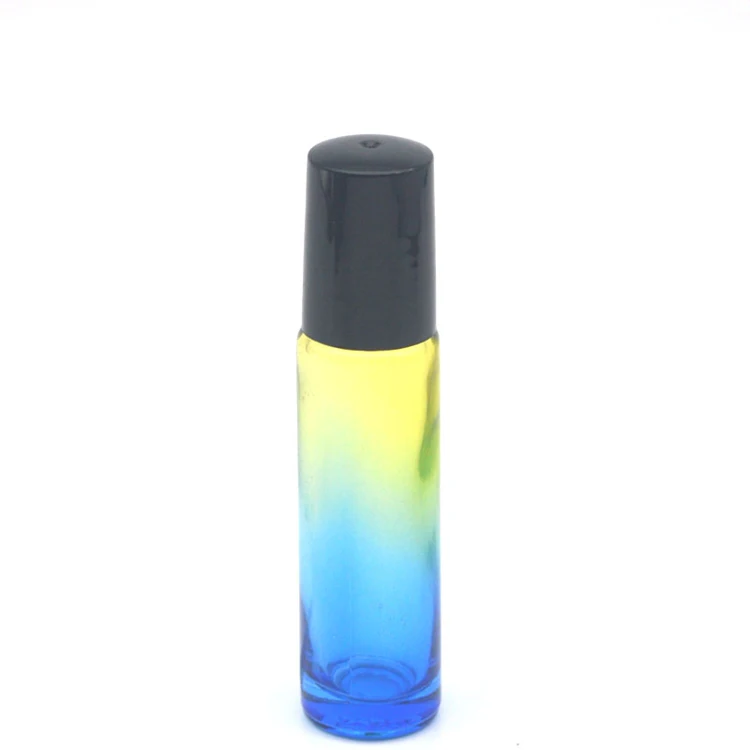 1 шт 10 мл градиентная цветная стеклянная бутылка пустой ароматизатор эфирное масло 10cc роликовая бутылка черная пластиковая крышка - Цвет: C2